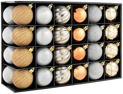 WeRChristmas Shatterproof Luxury Christmas Tree Baubles - 48-Piece, Bronze/Silver/Gold