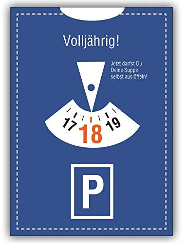 16 Geburtstagskarten (16er Set): Geburtstagskarte zum 18. im Parkuhr Look: Jetzt darfst Du Deine Suppe. • hübsche Grusskarte fürs Geburtstags-kind mit Umschlag geschäftlich & privat