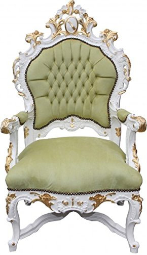Casa Padrino Barock Luxus Thron Sessel Grün/Weiss/Gold - Unikat - Barock Möbel Thron Königssessel - Limited Edition