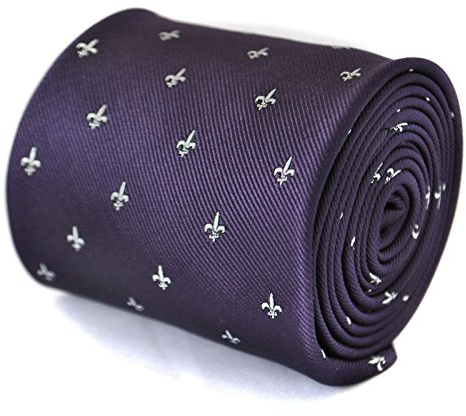Frederick Thomas Dark Purple Tie with Elegant Fleur de Lis Pattern, Men’s Necktie for Formal Occasions, Office Wear, Weddings and Dinner Parties
