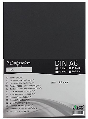 GMUND Transparentpapier DIN A6 Farbe Schwarz / LYSCO® Feinstpapierset mit 100 Blatt Inhalt (FPA-125) - bedruckbar, sehr gute Qualität, für Einladungen, als Einlegeblätter für Alben, Fotoalben, Fensterbilder, Bastelarbeiten uvm.
