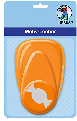 Ursus 19480067 - Motivlocher mit Hebel mittel, Bonbon, orange, ausgestanztes Motiv ca. 25,4 mm, aus Kunststoff mit Metallstanze, geeignet für Grammaturen von 160 220 g /qm