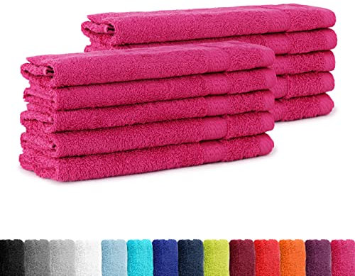 BaSaTex 10er Pack Frottee Gästetücher Set 30x50, Gästetuch aus 100% Baumwolle Öko-Tex Made in Green, Farbe Magenta Pink