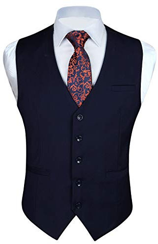Enlision Gilet da Abito da Uomo Slim Fit Tinta Unita Cotone Panciotto Elegante Casual Moda Smanicato Scollo a V Matrimonio Formale Lavoro Cerimoni Blu navy 3XL