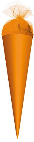 ROTH Bastel-Schultüte klein orange - 35 cm rund - mit orangefarbenem Tüllverschluss