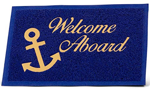 Fußmatte Welcome Aboard Blau PVC Schmutzfangmatte außen Türmatte | Kunststoff | Rutschfest | Flexibel | Für Boote mit maritimen Design kaufen, jeden Bootsfreund und Bootssportler & Boot