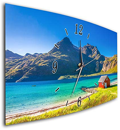 Bilder-Manufaktur BM Funk Quarz Wanduhr Funkwanduhr Funkwanduhren Funkuhr Funkuhren kein Ticken lautlos geräuschlos leise modern ohne Tickgeräusche Gross XXL Wohnzimmer Küche Fjorde Norwegen 9154-1a