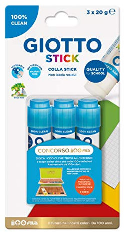 GIOTTO Centenario Colla Stick, Concorso Instant Win, Set 3 Pezzi x 20 g, 089100