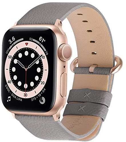 Fullmosa Kompatibel mit Apple Watch Armband 40mm 41mm 38mm 42mm Lederarmband Damen Herren, Leder Ersatzarmband für iWatch Series SE/SE2 10 9 8 7 6 5 4 3 2 1, Grau + Roségoldene Schnalle