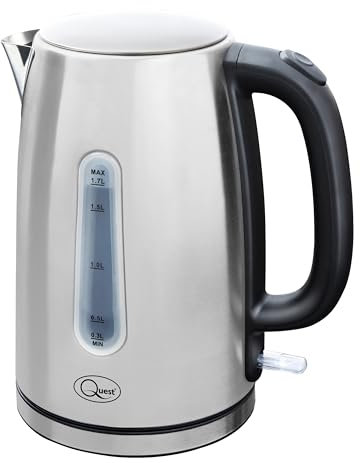 Quest 35349 Stainless Steel Electric Kettle / 1.7 Litre - 6 Cups/Fast Boiling / 3000W / Pop Up Stainless Steel Lid/Cord Storage/Anti-Limescale Filter/Easy Clean/Strix Controller
