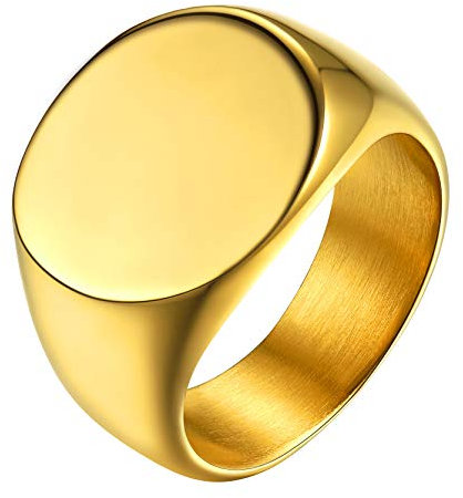 GoldChic Edelstahl Siegelring Herren Damen Vintage Glänzend Poliert Fingerring Rund Band Ring 18K Vergoldet Rock Ringe für Herren Männer Ringgröße 56.5 (18.1)