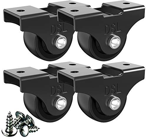DSL Castor Wheels Trolley – 25mm Heavy Duty Caster Wheels Set of 4 – Small Rubbered Wheels for Furniture - Black up to 60KG +Free Fitting Castors for Furniture