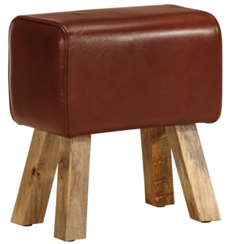 vidaXL Sitzbank Turnbock-Design Flurbank Turnbank Lederbank Flurmöbel Polstermöbel Sitzhocker Polsterbank Bank 38cm Braun Echtleder und Mangoholz