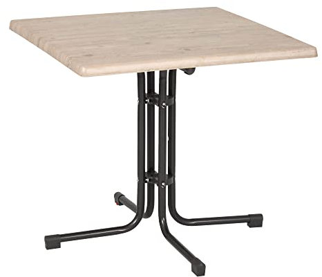 acamp Gartentisch wetterfest Piazza Quadratisch | Stahl-Gestell klappbar | Sicherer Stand Dank Niveau-Ausgleich | Klapptisch mit robuster Tischplatte | Balkon-Tisch 80x80 cm in Anthrazit - Holz