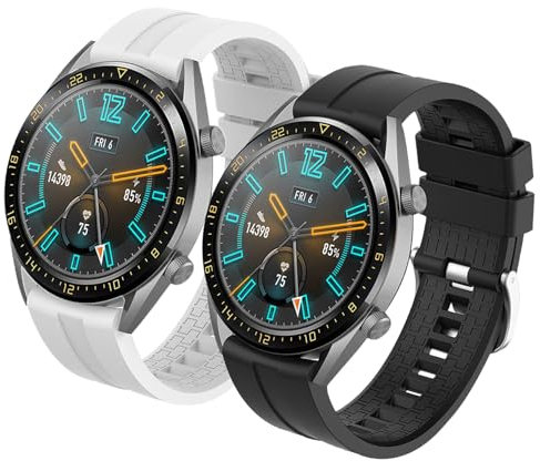 2Pack Correa Compatible con Huawei Watch GT2 46mm/Watch GT 46mm/Watch GT Active/Watch 2 Pro/Honor Watch Magic/Galaxy Watch 46mm/Gear S3/Gear 2,22mm Silicona Correa de Repuesto Pulsera,Negro+Blanco