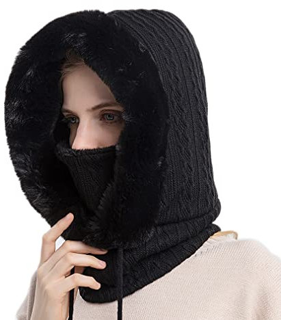 Ele Gens Damen Ski Radfahren Mütze Schal Balaclava Sturmhaube Schalmütze Schlupfmütze Warm Gefüttert Skimaske Wintermütze (Schwarz)
