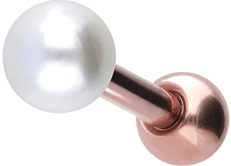 PIERCINGLINE Chirurgenstahl Ohrpiercing SYNTH. PERLE Piercing Schmuck Ohr Stecker Helix Roségoldfarben 3 mm