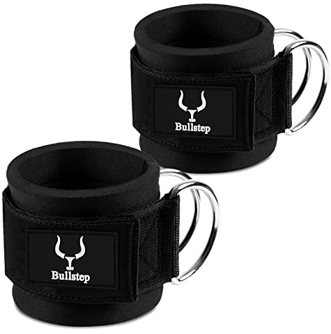 Bullstep Fußschlaufen Kabelzug, Kickbacks Fußmanschetten, Ankle Straps | Fußschlaufe mit Neopren-Polsterung. Knöchelriemen für Seilzug und Kabelturm im Gym. Zubehör für Bein- und Gesäßtraining.