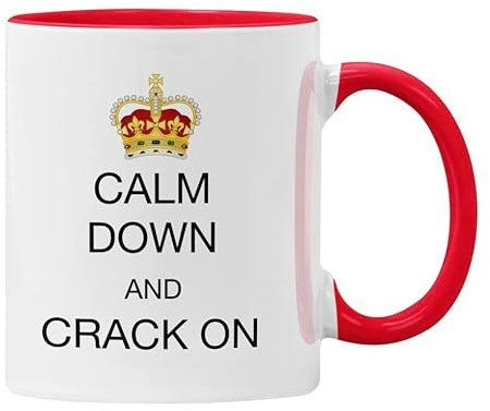 Plumfoolery Calm Down & Crack on Mug, Keep Calm & Carry on (Red)