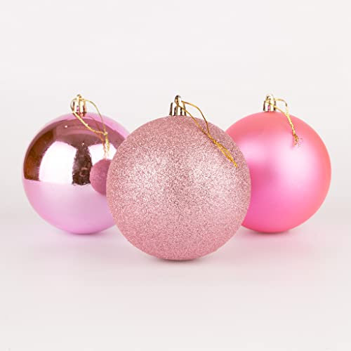10cm/6Pcs Christmas Baubles Shatterproof Pink, Christmas Tree Decorations Ball Ornaments Balls Xmas Hanging Decorations Holiday Decor - Shiny,Matte,Glitter