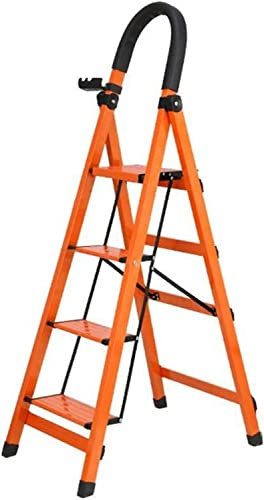 Stufenhocker Trittleiter Hocker Metall Trittleitern,Dachboden/Buchhandlung Vierstufige Leiter Doppelnutzung Blumenständer Tragbare Trittleitern/Orange, Silber 2 Farben Klappleiter Hocker (Orange,