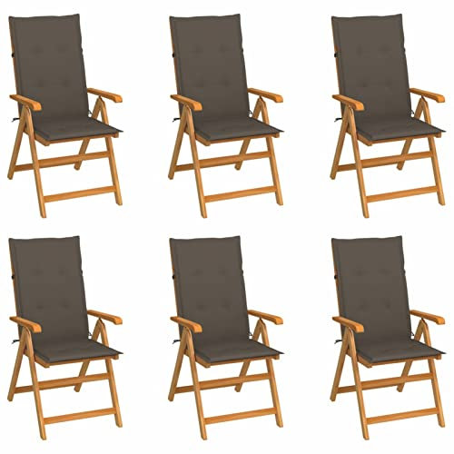 XIAOGUANG Gartenstühle 6 STK. mit Taupe Kissen, Gartensessel, Campingstuhl, Hochlehner, Balkonstuhl, Balkonmöbel, Terrassenstühle, Balkon Stuhl, Massivholz Teak