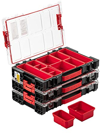 3x Sortimentskasten Kleinteilemagazin – 450 x 80 x 295 mm – Premium Sortierkasten Wekzeugbox mit ausziehbaren Eimern Organzier PRO Sortierkoffer