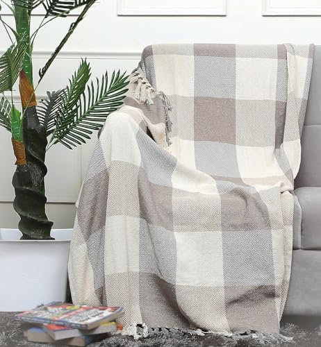 Couverture à carreaux – Fabriquée à la main – Couvertures en coton pour chaise, canapé, lit, chaise d'appoint et décoration d'intérieur – Housse chaude – Mobilier décoratif – 127 x 152,4 cm – Carreaux
