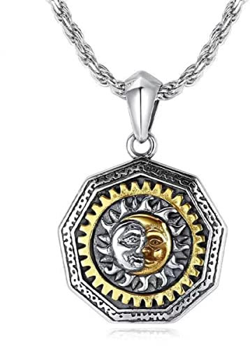 YAHOYA Mesir Kuno MATA Horus Kalung Dua Sisi Terukir Matahari Bulan Pria Edelstahl Rantai Vintage Pesona Perhiasan Mesir