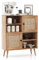 GIANTEX Sideboard Kommode Holz, Aufbewahrungsschrank mit 4 Fächern & 2 Rattantüren, freistehender Anrichteschrank mit Kippschutz, Rattan Schrank Anrichte, Wohnzimmerschrank Buffetschrank 80x29,5x97cm