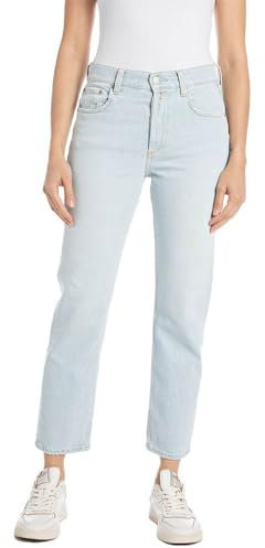 Replay Damen Maijke Straight Rose Label Jeans, 010 Light Blue, 30W / 30L EU
