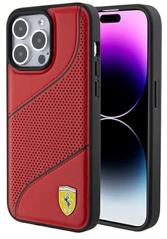 iPhone 15 PRO MAX - PU Leather RED Hard CASE PU Leather PEFORATED LINE - Ferrari