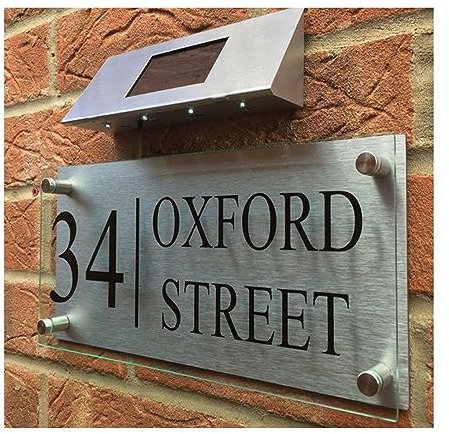 DHAEY Placa Personalizada para casa, Placa de casa acrílica Grande Personalizada con su número de Puerta, señal de luz Solar