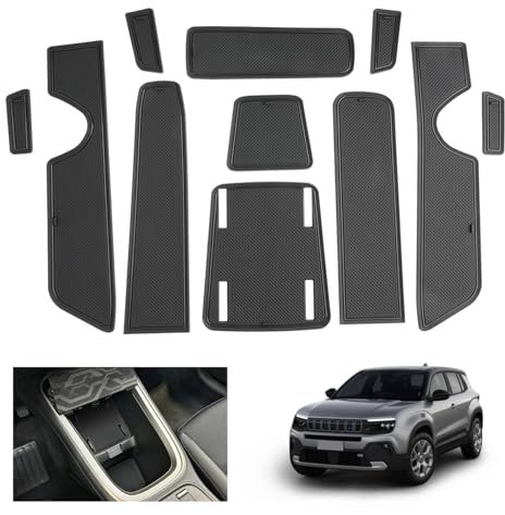 GAFAT J eep Avenger 2023 2024 2025 Tappetini Antiscivolo, Avenger Hybrid EV Tappetini in Gomma Antiscivolo, Tappetini per Console Centrale, Porte, Compatibili con Accessori Jeep Avenger (Nero)
