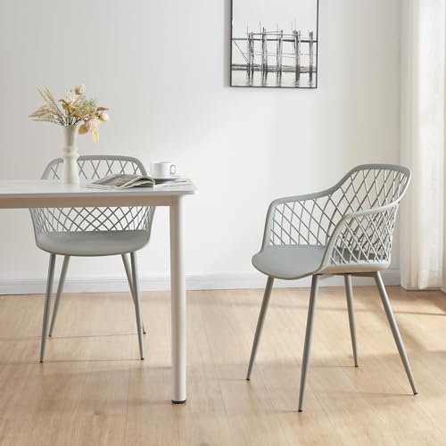 [en.casa] Esszimmerstuhl Kangasniemi 2er Set Küchenstühle Armlehnstuhl skandinavisch Kunststoff mit Rückenlehne Hellgrau mit Metallfüße 82 x 56 x 52 cm