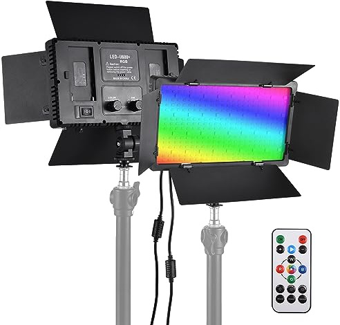 COMETX Bi-color RGB Photography Light 36W LED Light Panel 352pcs LED Beads 3200K-5600K Dimmable DC/NP Series Battery Powered with Metal Barndoors Remote Controller