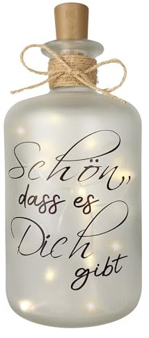 Druckerino LED Flaschenlicht mit Spruch mattiert - Schön, dass es Dich gibt - Lichterflaschen - Flasche mit LED - Flasche mit Lichterkette