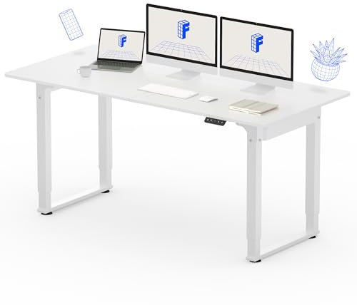 FLEXISPOT Höhenverstellbarer Schreibtisch Basic 180x80cm mit 4-Beinen, Esszimmertisch&Schreibtisch Elektrisch mit 2 Motoren, 2-Fach-Teleskop (weiß+weiß)
