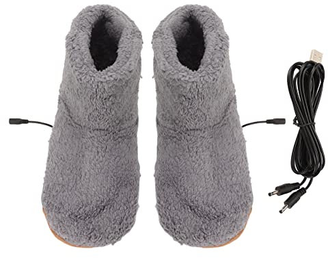 Heated Warming Booties, Electric Heated Foot Warmer USB Charging Soft Foot Heater Booties Rechargeable Plush Warming Shoes Heating Slippers(Grey)