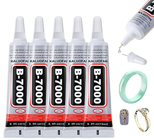 B7000 Glue, Jewellery Glue, Kaluofan 5PCS 15ML B7000 GlueClear Fabric Glue, Multi-Purpose Glues for Rhinestone Crafts Jewelery Fabric Leather Wooden Glass Metal (5 * 15ML)