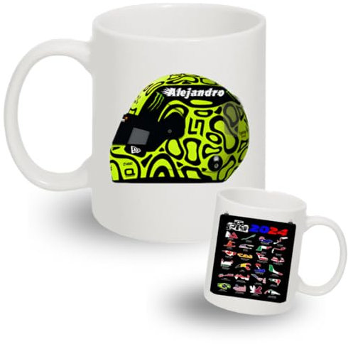 Luxury Desing Regalo personalizado - Tazas para personalizar - Taza personalizada nombre - Alonso - Taza personalizada Formula 1 - Regalos formula 1 - F1 (Casco Norris)