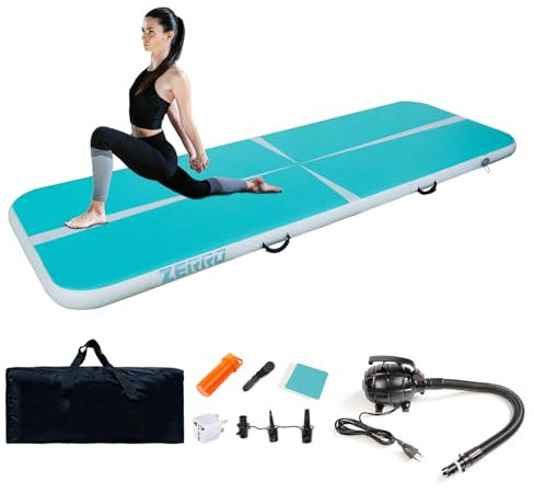 CCLIFE Air Tracking Matte Airtrack 5m Turnmatte Aufblasbar klappbar mit Elektrischer Luftpumpe Yogamatte Tumbling Matten Trainingsmatte 10cm Höhe Blaugrün