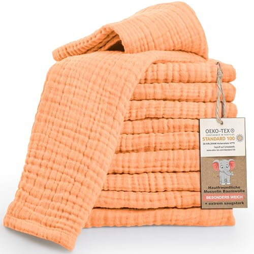 LAYNENBURG 10er-Set Premium Spucktücher Baby aus extra weichem Musselin - 100% Baumwolle - 30x50cm - Oeko Tex 100 - Musselin-tücher als Mulltücher, Mullwindeln oder Stoffwindeln (Aprikose)