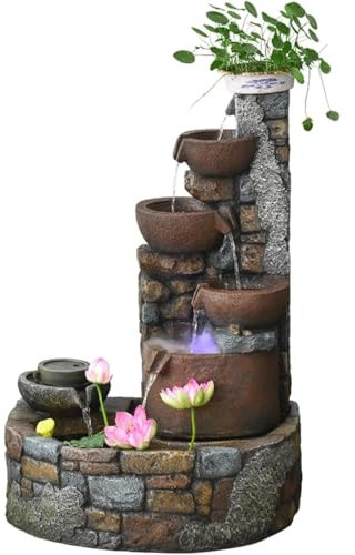 HSHTTKL Fontana da Giardino con Loto simulato Stagno per Pesci di Grande capacità Fontana autoportante per Interni con Paesaggio d'Acqua circolante