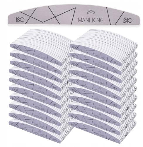 MANI KING Lima de uñas – Media Luna 180/240 – 500 unidades para manicura y pedicura – Limas de uñas desechables de alta calidad para uñas de gel – Juego de uñas de gel – Ideal para uñas de gel