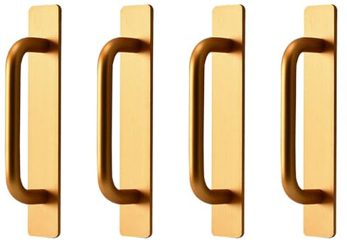 LxdLWEast 4 Pcs Self Adhesive Door Handles Golden No-Drilling Stick on Handles Aluminum Alloy Push Pull Handle for Cabinets Kitchens Wardrobes Furniture