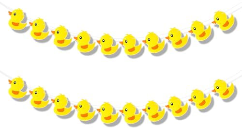 2 Pcs Cute Yellow Duck Photo Backdrop Flag - Duck Themed Party Decorations - Hanging Birthday Party Decorations - Photo Booth Props
