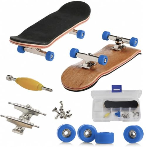 Hominas Finger Skateboard Set aus 5 Schichten Ahornholz mit Box(Dunkelblau) | DIY Finger Skateboard Holz Professionelle Mini Fingerboards Skatepark Spielzeug für Geschenke, Spielen Oder als Dekoration