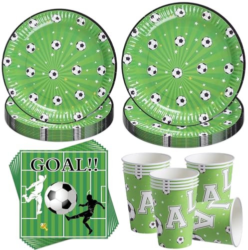 Sunshine smile 50 Stück Fußball Party Dekorationen Partygeschirr Set,Fussball Deko Geburtstag Kinder,Fussball Teller und Becher Set,Fussball Party Set,Fußball Partygeschirr für 10 Gäste