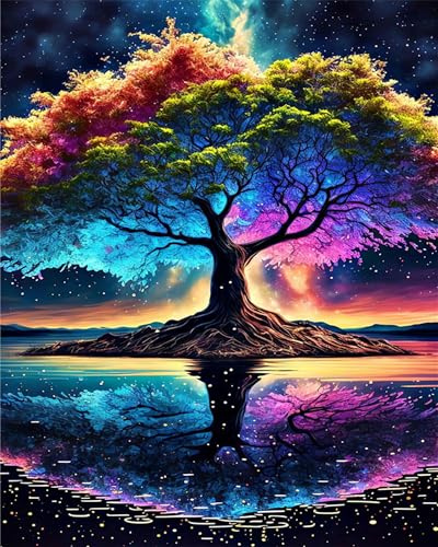 Lehaha Diamond Painting Erwachsene Kinder,Stitch Diamant Painting Set Bilder für Anime Katze,Deko Crystal Art Geschenke,Baum(30x40cm)